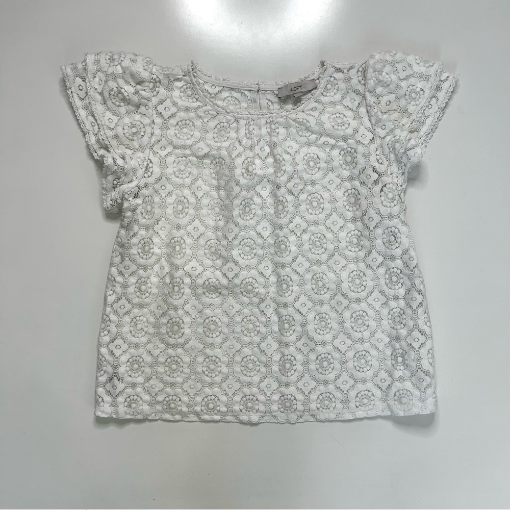 Ann Taylor Loft Women’s Lace Butterfly Sleeve White Cotton Top Size Medium